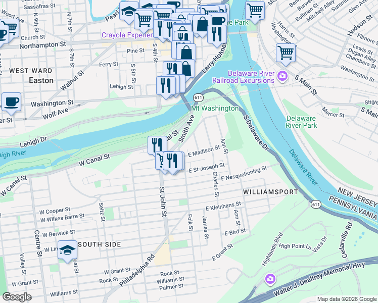 map of restaurants, bars, coffee shops, grocery stores, and more near 147 Lachenour Avenue in Easton