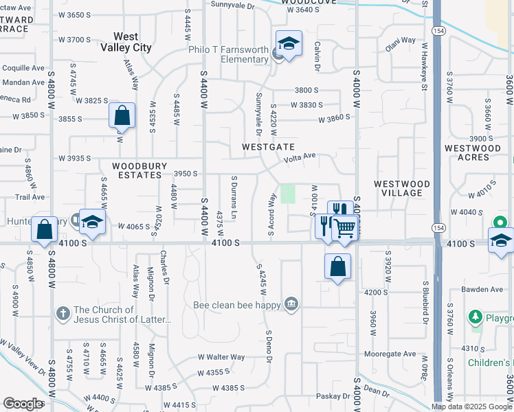 map of restaurants, bars, coffee shops, grocery stores, and more near 4027 South 4275 West in West Valley City