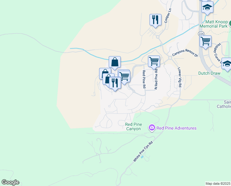 map of restaurants, bars, coffee shops, grocery stores, and more near 2417 West High Mountain Road in Park City