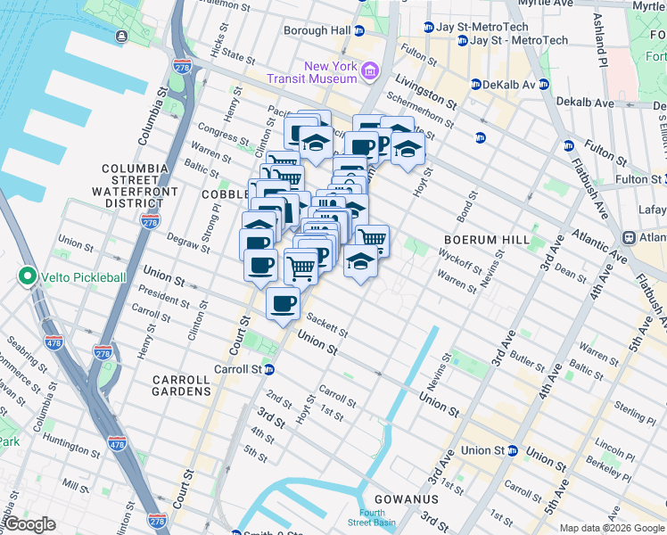 map of restaurants, bars, coffee shops, grocery stores, and more near 72 Butler Street in Brooklyn