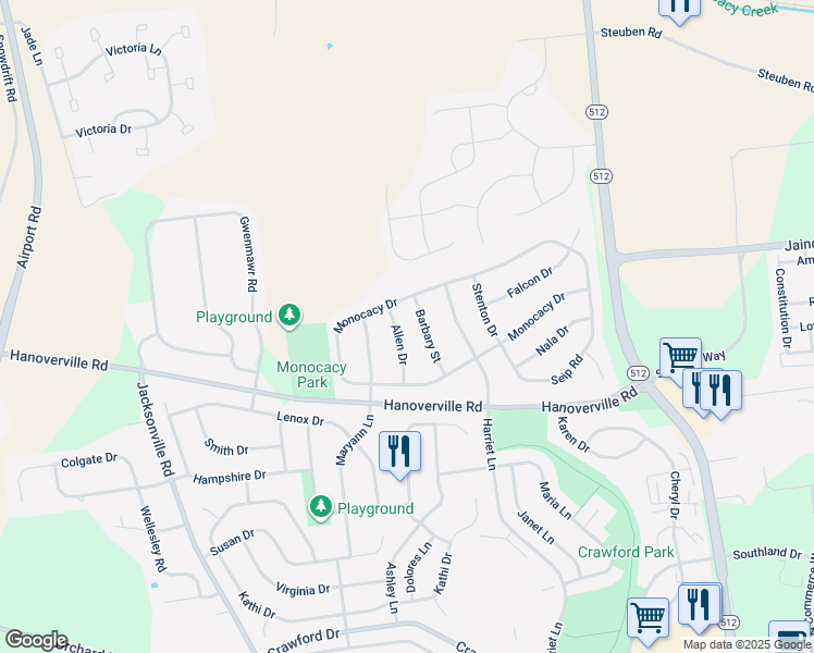 map of restaurants, bars, coffee shops, grocery stores, and more near 5024 Allen Dr in Bethlehem