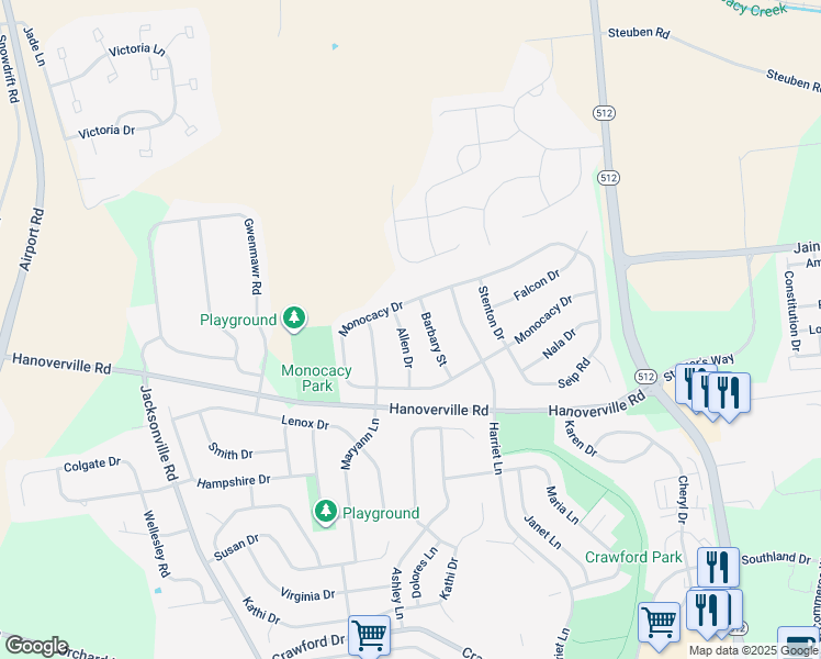 map of restaurants, bars, coffee shops, grocery stores, and more near 5024 Allen Dr in Bethlehem