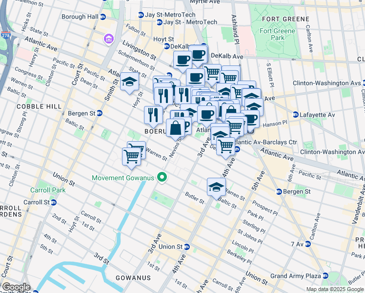 map of restaurants, bars, coffee shops, grocery stores, and more near 264 Bergen Street in Brooklyn