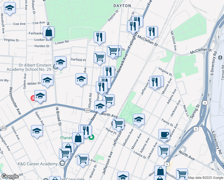 map of restaurants, bars, coffee shops, grocery stores, and more near 891 Newark Avenue in Elizabeth