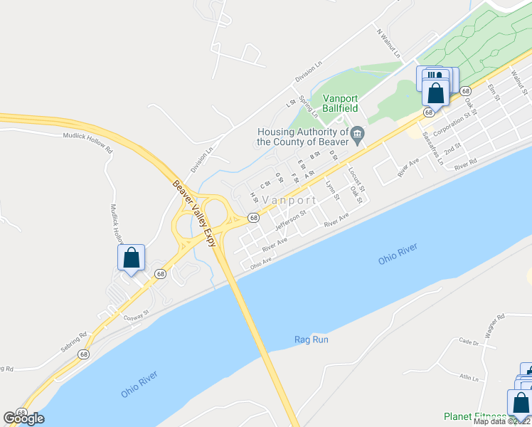 map of restaurants, bars, coffee shops, grocery stores, and more near 457 State Avenue in Beaver Falls