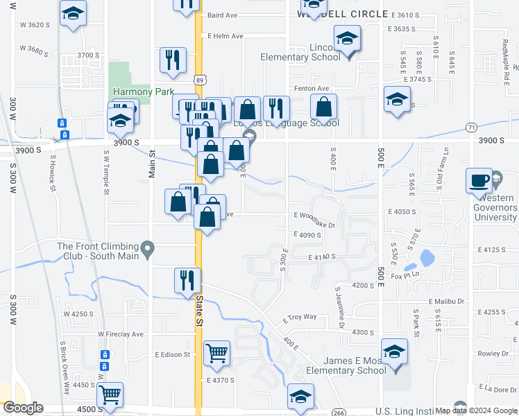 map of restaurants, bars, coffee shops, grocery stores, and more near 212 Park Hill Way in Millcreek