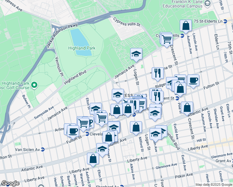 map of restaurants, bars, coffee shops, grocery stores, and more near 113 Force Tube Avenue in Brooklyn