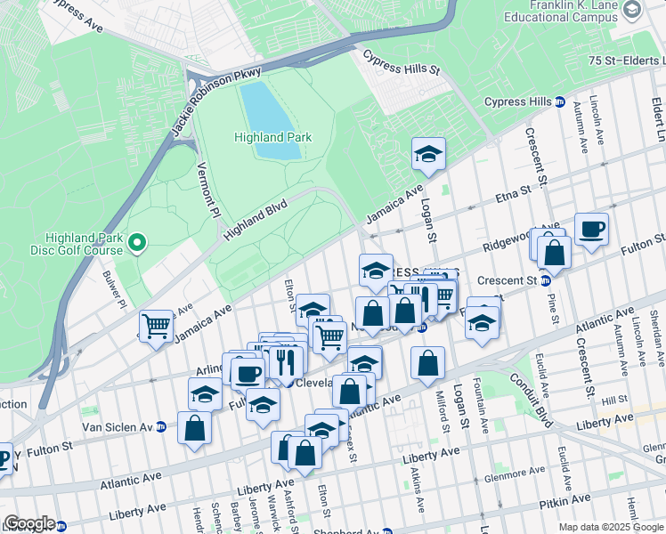 map of restaurants, bars, coffee shops, grocery stores, and more near 524 Jamaica Avenue in Brooklyn