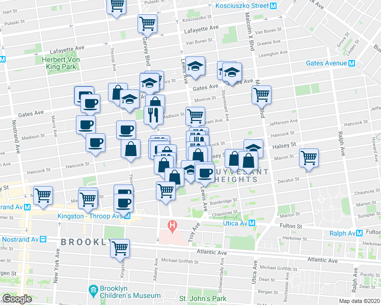 map of restaurants, bars, coffee shops, grocery stores, and more near 538 Jefferson Avenue in Brooklyn