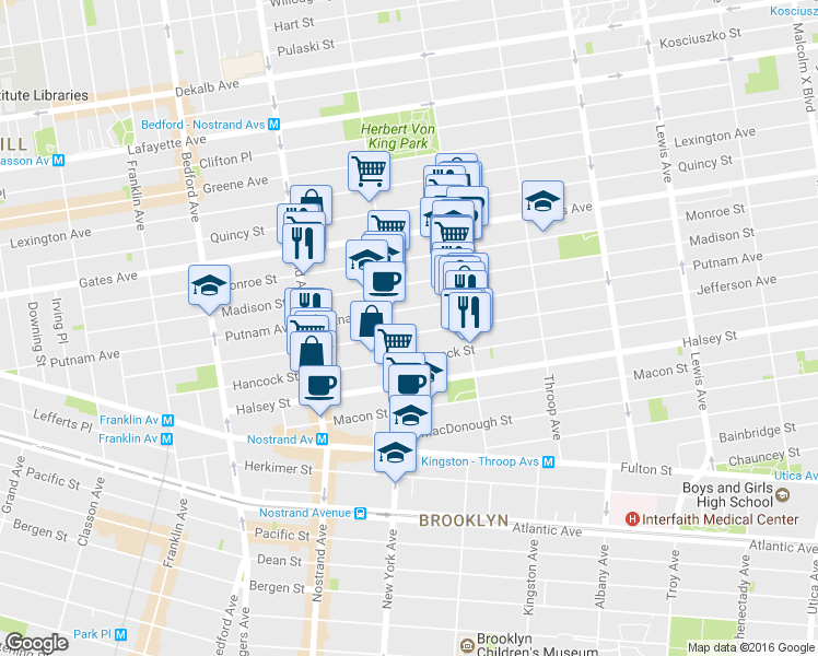 map of restaurants, bars, coffee shops, grocery stores, and more near in Brooklyn