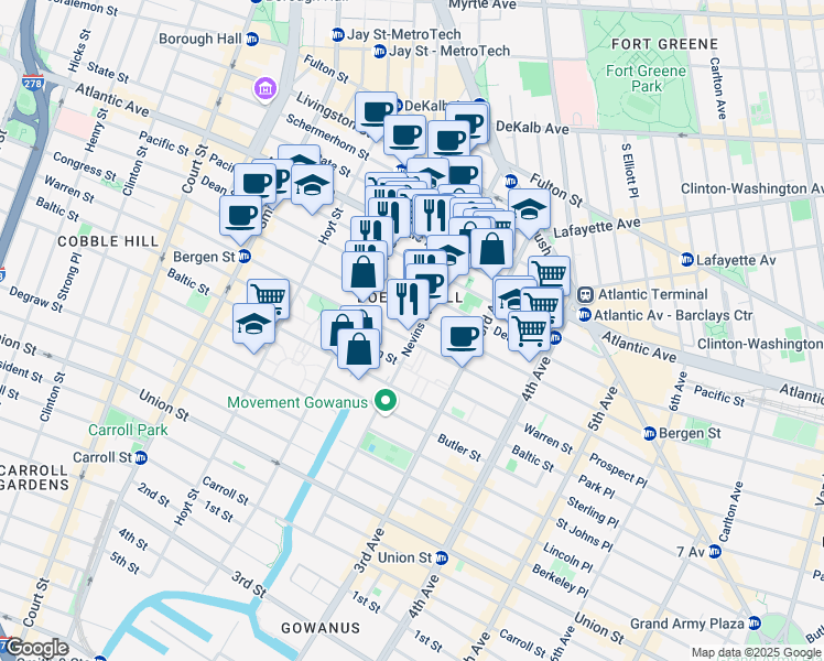 map of restaurants, bars, coffee shops, grocery stores, and more near in Brooklyn