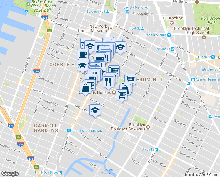map of restaurants, bars, coffee shops, grocery stores, and more near in Brooklyn