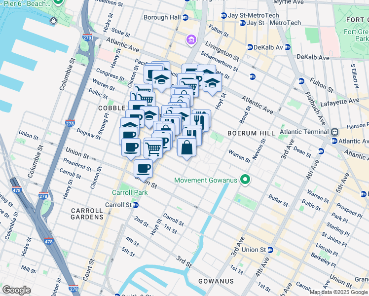 map of restaurants, bars, coffee shops, grocery stores, and more near in Brooklyn