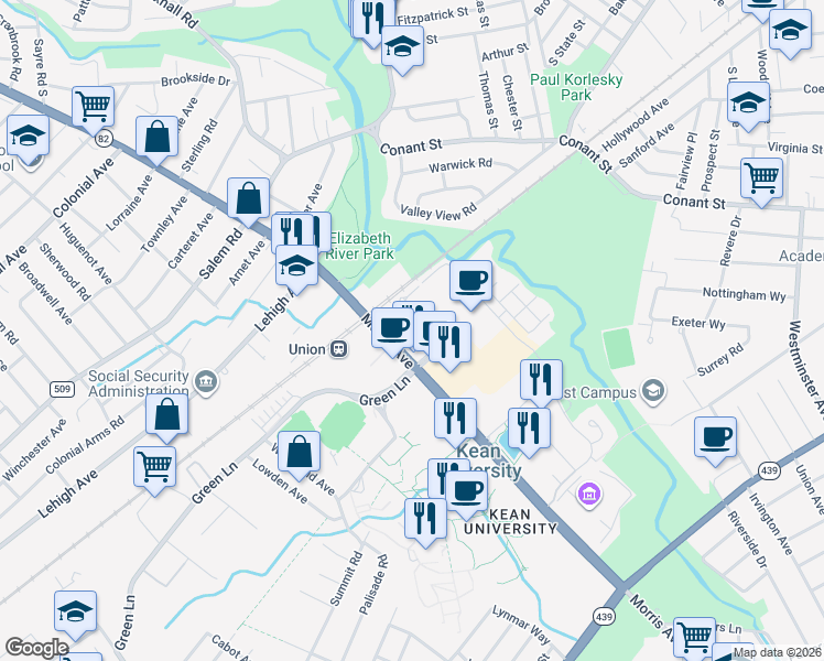 map of restaurants, bars, coffee shops, grocery stores, and more near 2 Vermella Way in Union