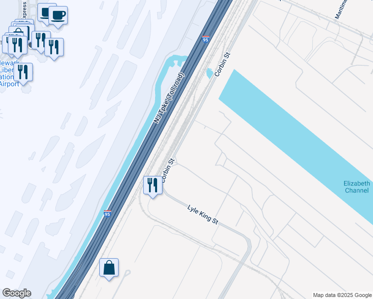 map of restaurants, bars, coffee shops, grocery stores, and more near 1210 Corbin Street in Elizabeth