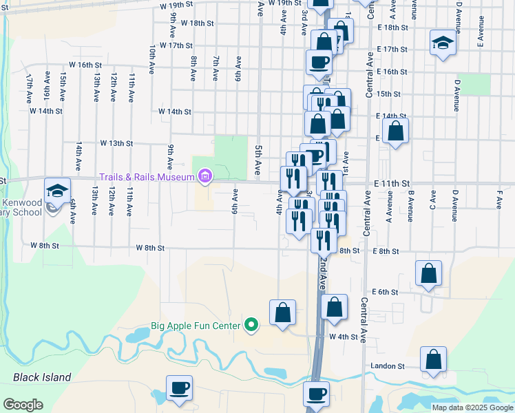 map of restaurants, bars, coffee shops, grocery stores, and more near 1000 4th Avenue in Kearney