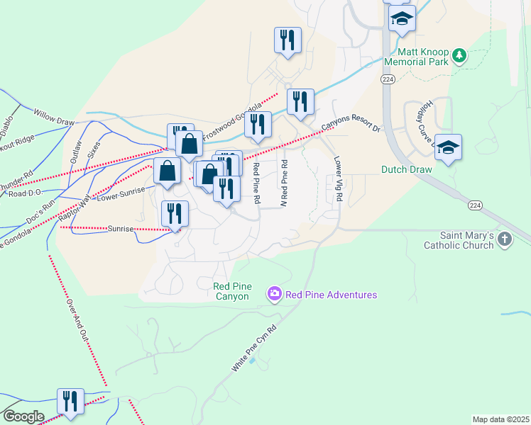 map of restaurants, bars, coffee shops, grocery stores, and more near 2025 West Canyons Resort Drive in Park City