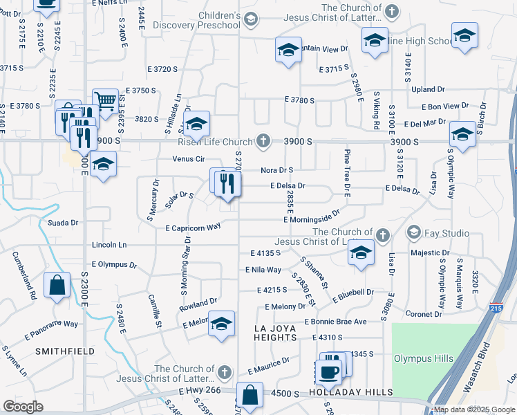 map of restaurants, bars, coffee shops, grocery stores, and more near 2752 East Wardway Drive in Salt Lake City
