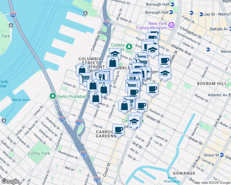 map of restaurants, bars, coffee shops, grocery stores, and more near 236 Degraw Street in Brooklyn