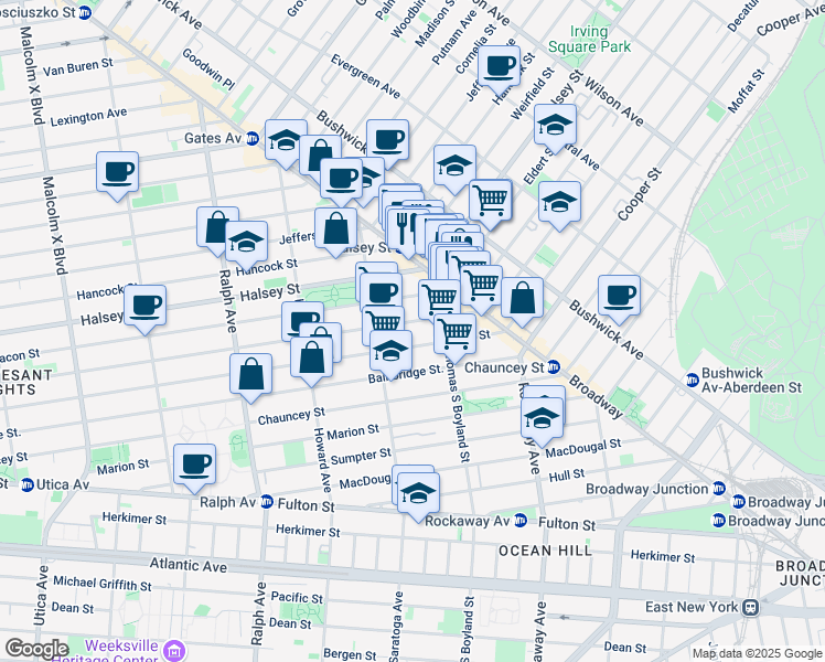 map of restaurants, bars, coffee shops, grocery stores, and more near 760 MacDonough Street in Brooklyn