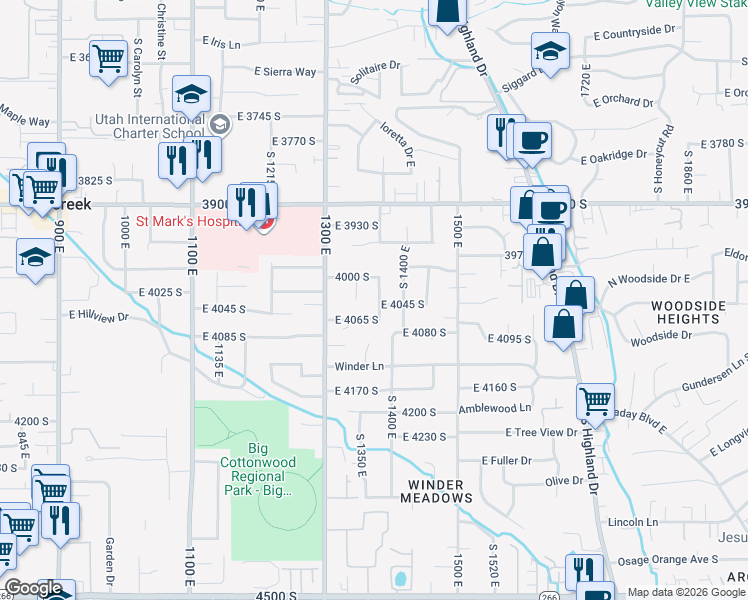 map of restaurants, bars, coffee shops, grocery stores, and more near 4032 South Ralph Street in Millcreek