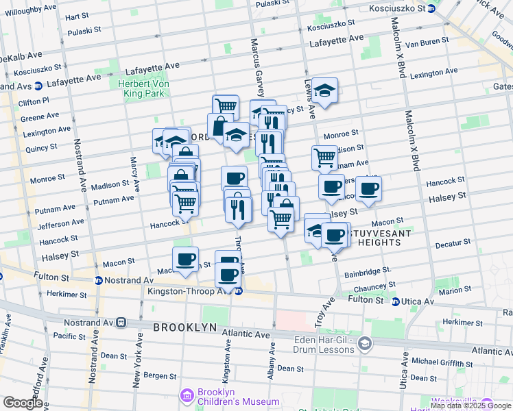 map of restaurants, bars, coffee shops, grocery stores, and more near 465 Jefferson Avenue in Brooklyn