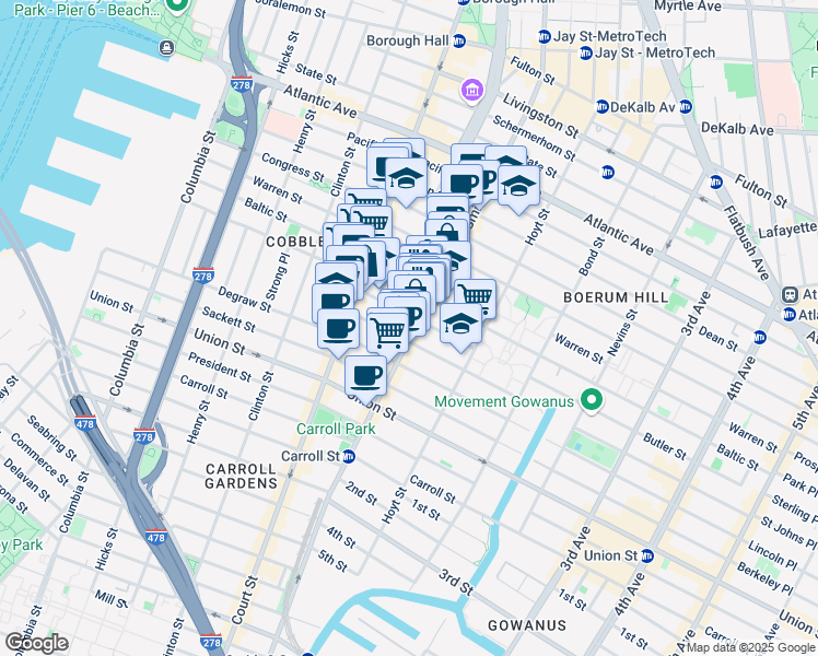 map of restaurants, bars, coffee shops, grocery stores, and more near 230 Smith Street in Brooklyn