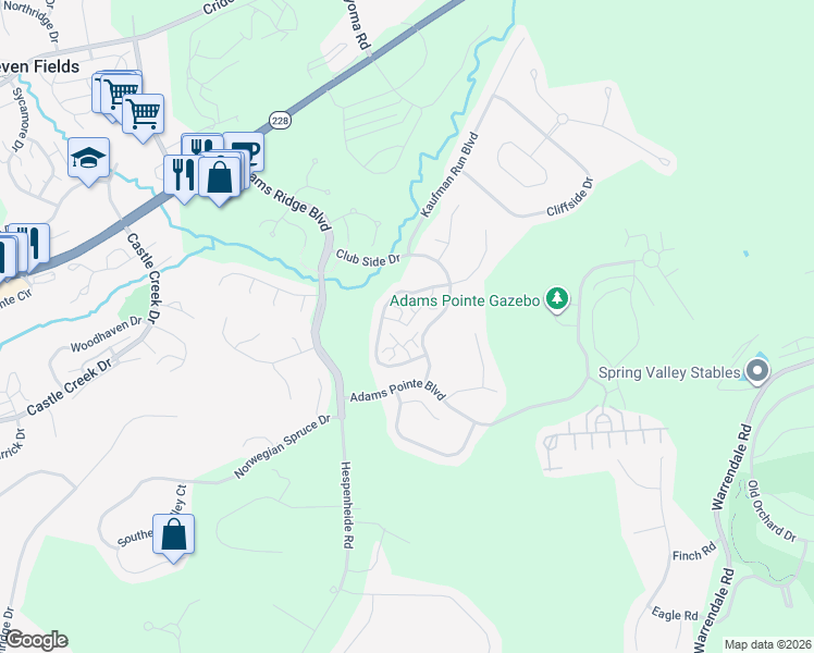 map of restaurants, bars, coffee shops, grocery stores, and more near 8711 Lost Valley Drive in Mars
