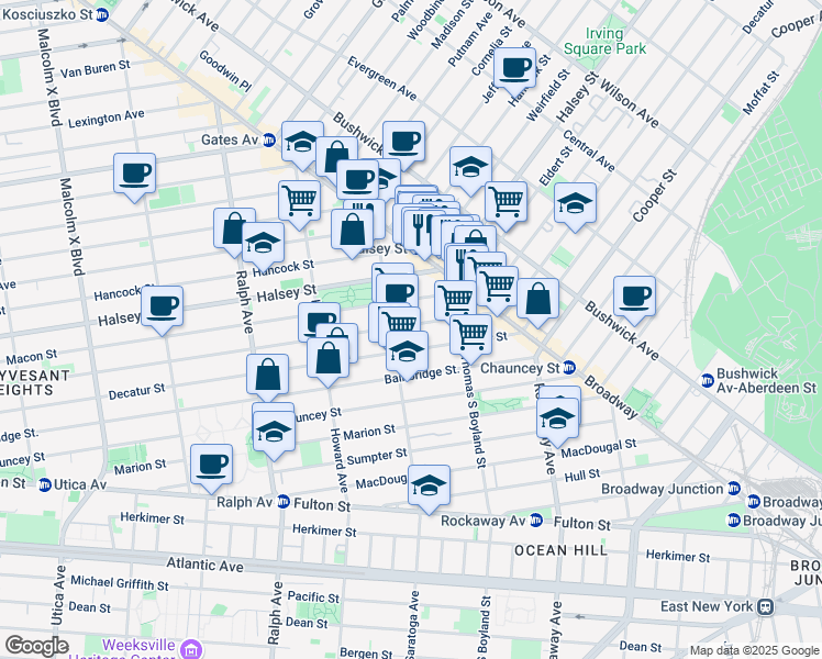 map of restaurants, bars, coffee shops, grocery stores, and more near 842 Macon Street in Brooklyn
