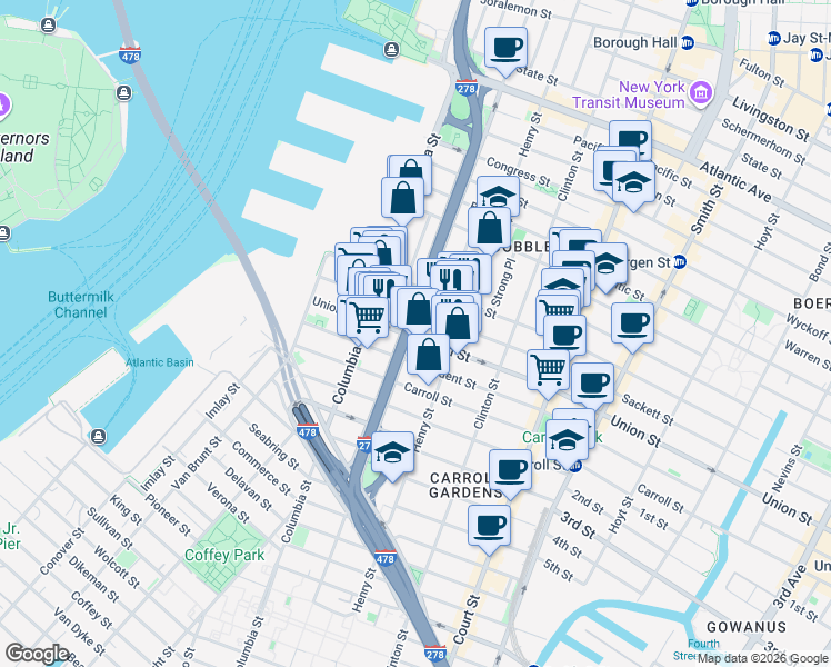 map of restaurants, bars, coffee shops, grocery stores, and more near in Brooklyn