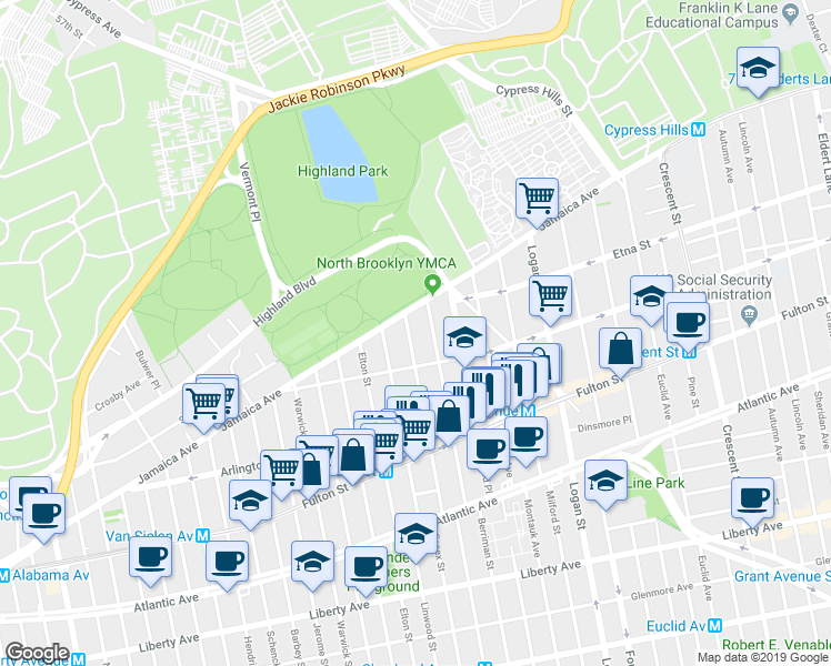 map of restaurants, bars, coffee shops, grocery stores, and more near 524 Jamaica Avenue in Brooklyn
