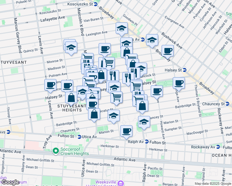 map of restaurants, bars, coffee shops, grocery stores, and more near in Brooklyn