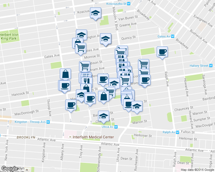 map of restaurants, bars, coffee shops, grocery stores, and more near in Brooklyn
