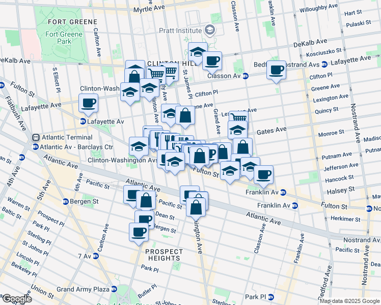 map of restaurants, bars, coffee shops, grocery stores, and more near in Brooklyn