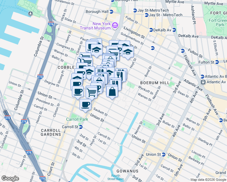 map of restaurants, bars, coffee shops, grocery stores, and more near in Brooklyn