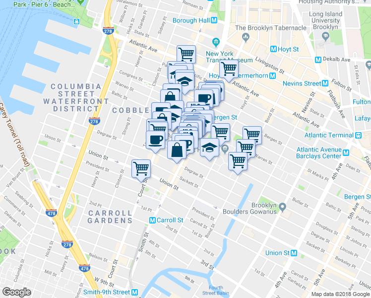 map of restaurants, bars, coffee shops, grocery stores, and more near in Brooklyn