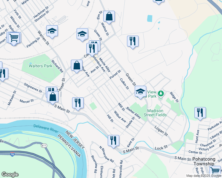 map of restaurants, bars, coffee shops, grocery stores, and more near 806 Columbus Avenue in Phillipsburg