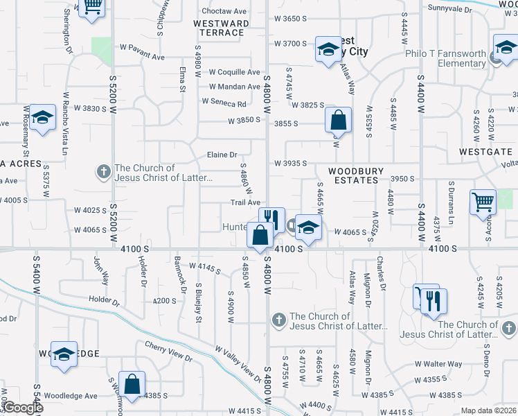 map of restaurants, bars, coffee shops, grocery stores, and more near 4830 Trail Avenue in Salt Lake City