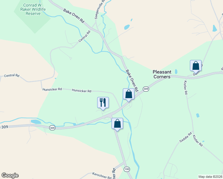 map of restaurants, bars, coffee shops, grocery stores, and more near 6233 Hunsicker Road in New Tripoli