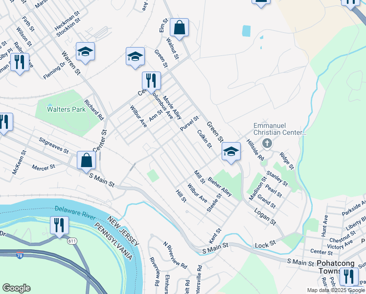 map of restaurants, bars, coffee shops, grocery stores, and more near 819 Mill Street in Phillipsburg