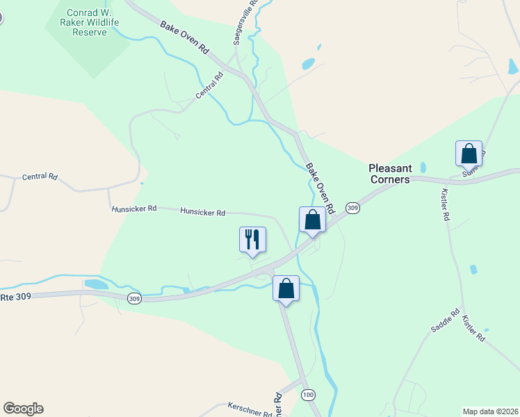 map of restaurants, bars, coffee shops, grocery stores, and more near 6233 Hunsicker Road in New Tripoli