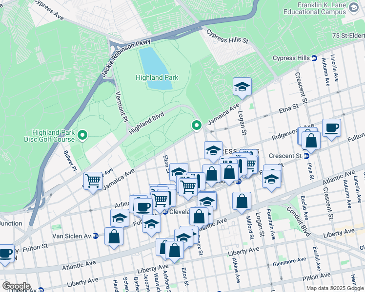map of restaurants, bars, coffee shops, grocery stores, and more near 524 Jamaica Avenue in Brooklyn