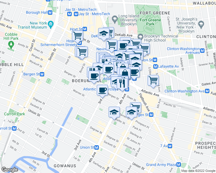 map of restaurants, bars, coffee shops, grocery stores, and more near 3rd Avenue & Dean Street in Brooklyn