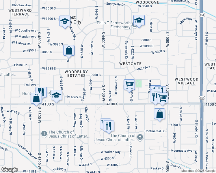 map of restaurants, bars, coffee shops, grocery stores, and more near 3979 4400 west in West Valley City