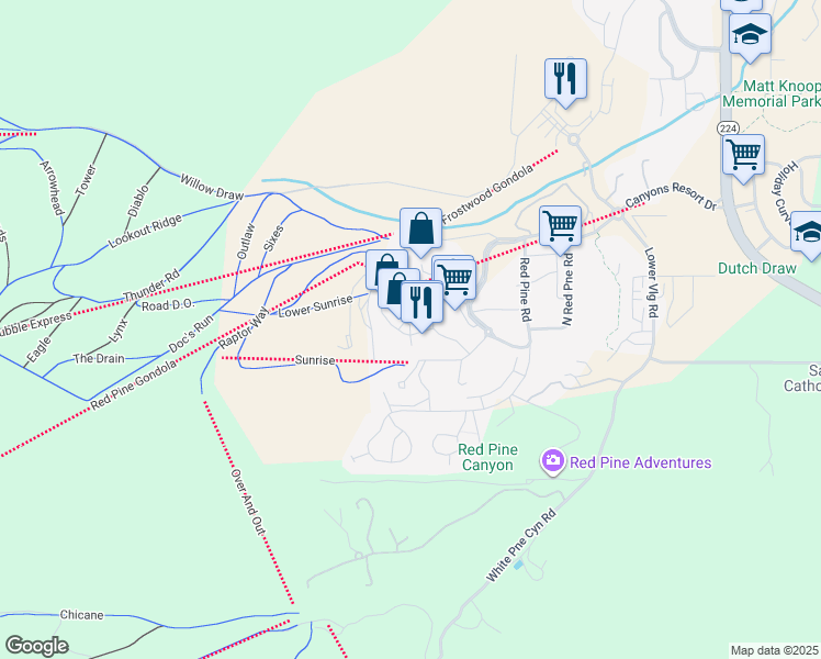 map of restaurants, bars, coffee shops, grocery stores, and more near 3270 North Sundial Court in Park City