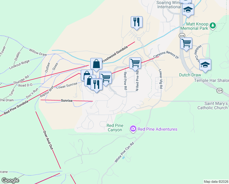 map of restaurants, bars, coffee shops, grocery stores, and more near 2669 Canyons Resort Drive in Park City