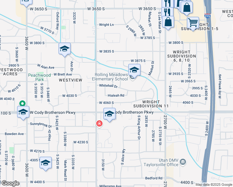 map of restaurants, bars, coffee shops, grocery stores, and more near 3047 Whitehall Drive in West Valley City