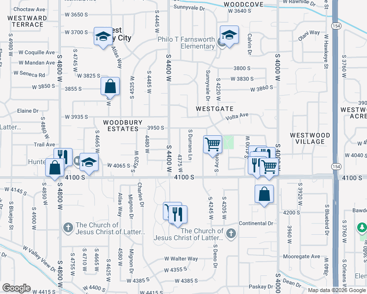 map of restaurants, bars, coffee shops, grocery stores, and more near 3980 South Durrans Lane in Salt Lake City