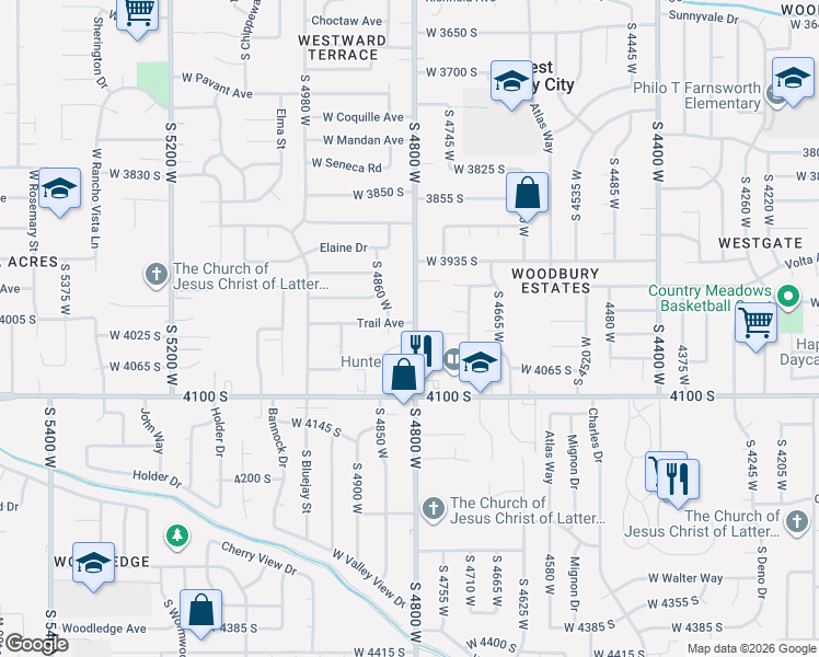 map of restaurants, bars, coffee shops, grocery stores, and more near 4830 Trail Avenue in Salt Lake City