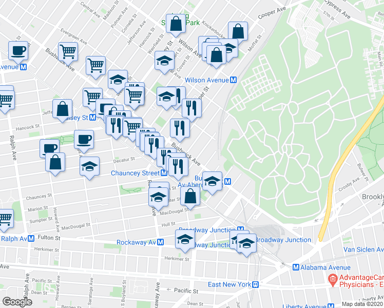 map of restaurants, bars, coffee shops, grocery stores, and more near in Brooklyn